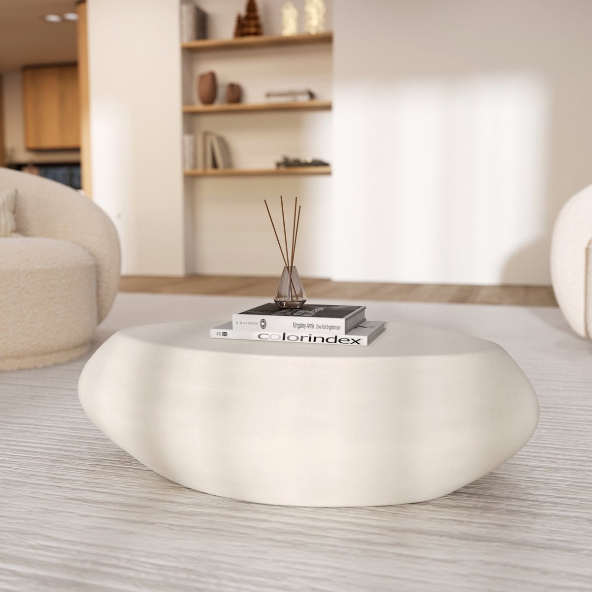 Table basse ovale en béton 105 cm - MAUI blanc, MAISON PAVANE