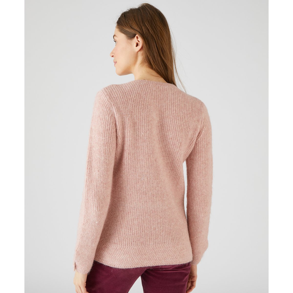 Pull maille perlée mélange alpaga rose tendre, DAMART