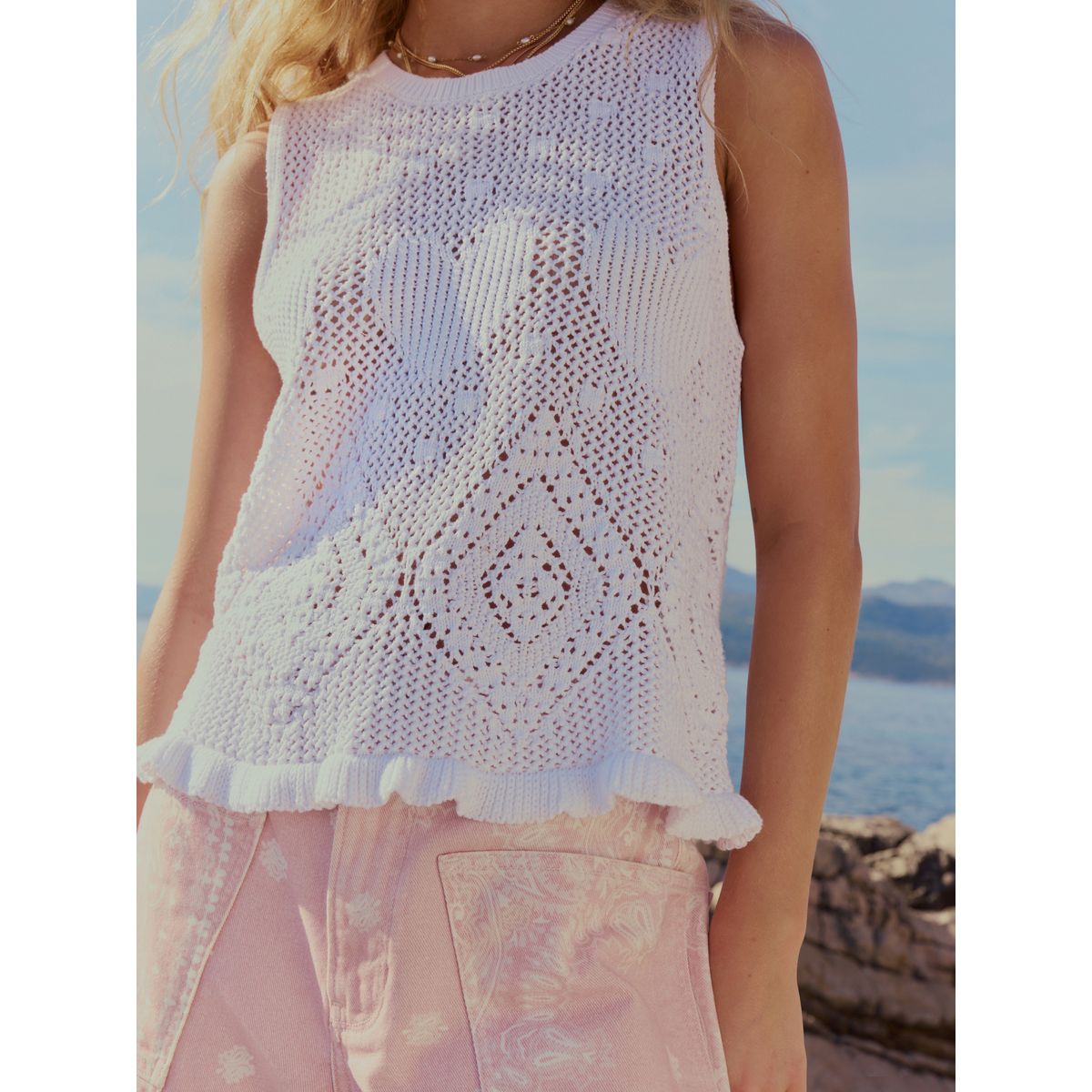 Débardeur en crochet coton à motif cœur blanc, NEXT