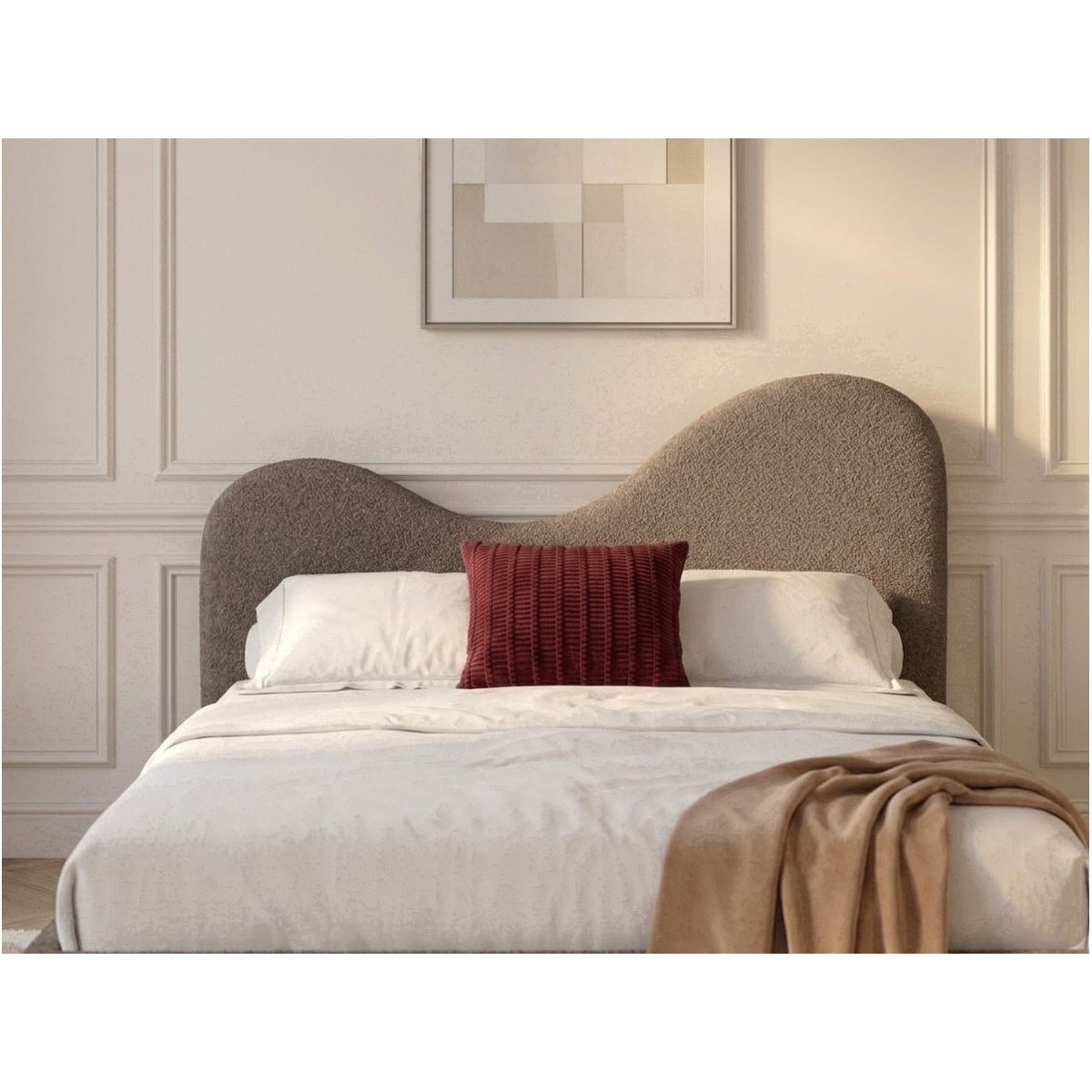 Lit revêtement tissu bouclette, CELINA marron, BOBOCHIC