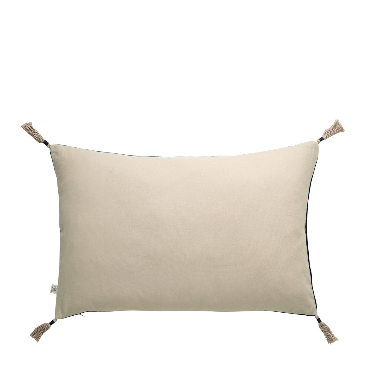 Housse de coussin MATTÉO velours de coton et lin bleu de minuit, BLANC D’IVOIRE