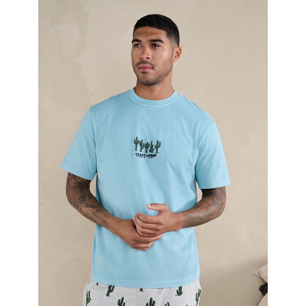 Pyjama à manches courtes en tissu terry bleu/gris, NEXT