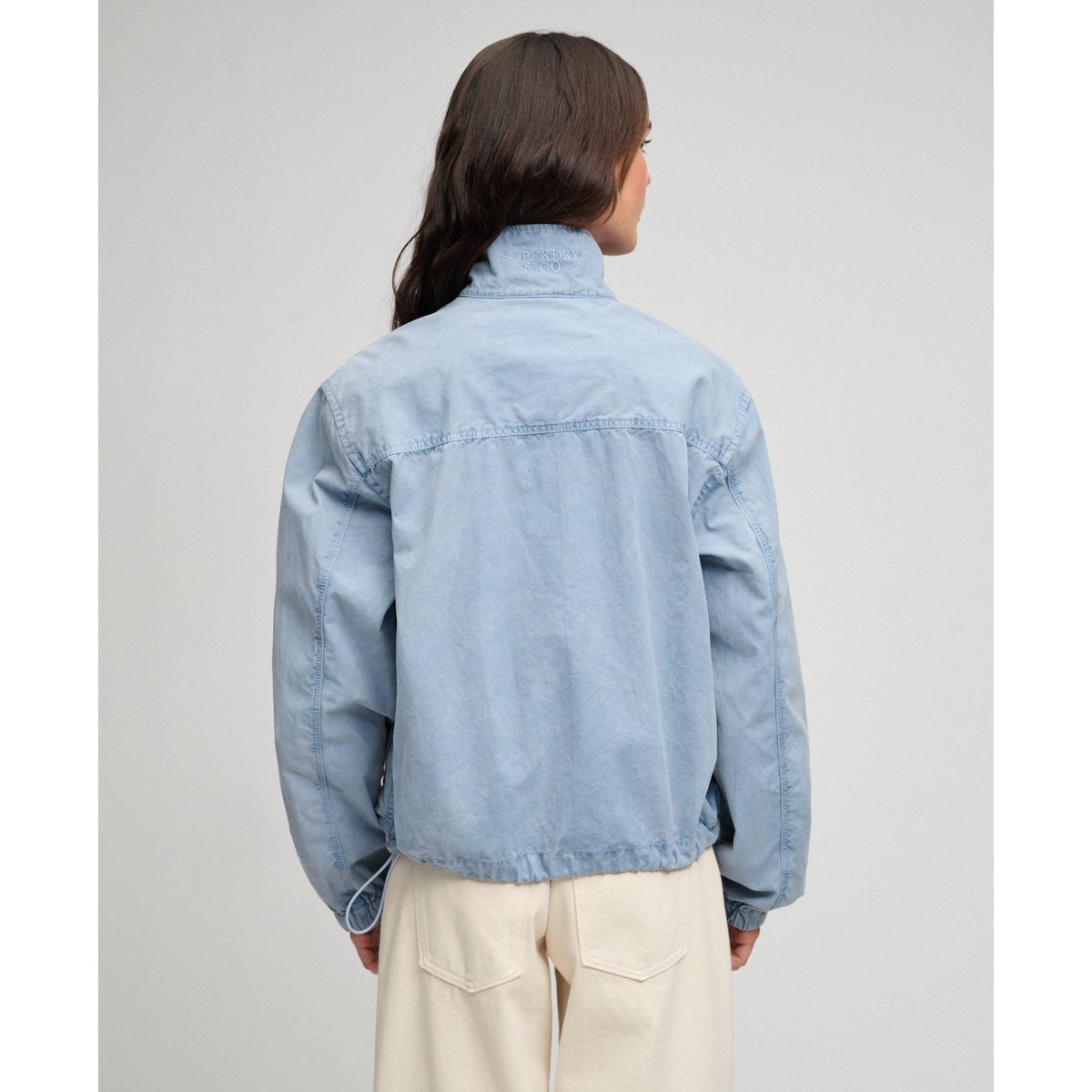 Blouson Harrington en Coton bleu denim délavé, SUPERDRY