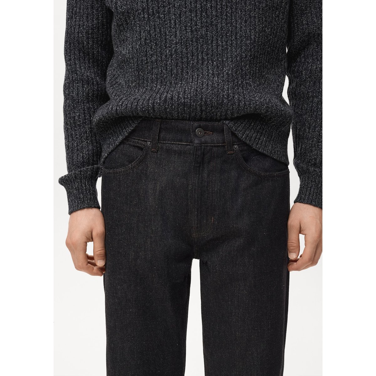 Jean 100 % coton regular-fit cropped black denim, MANGO MAN