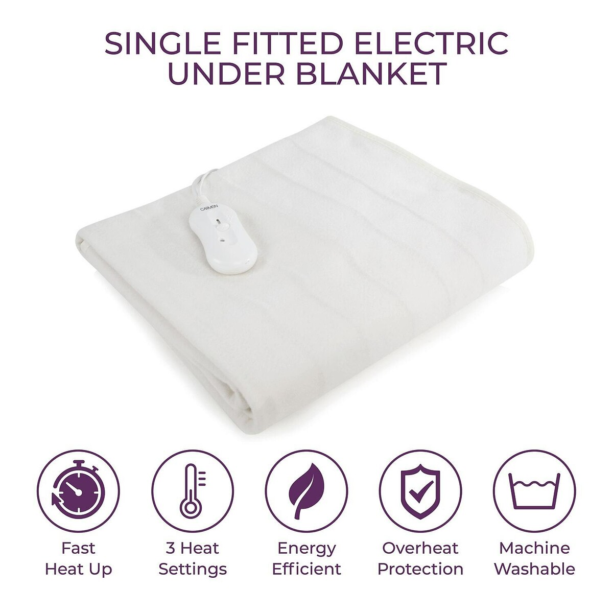 Single Fitted Electric Blanket white, CARMEN