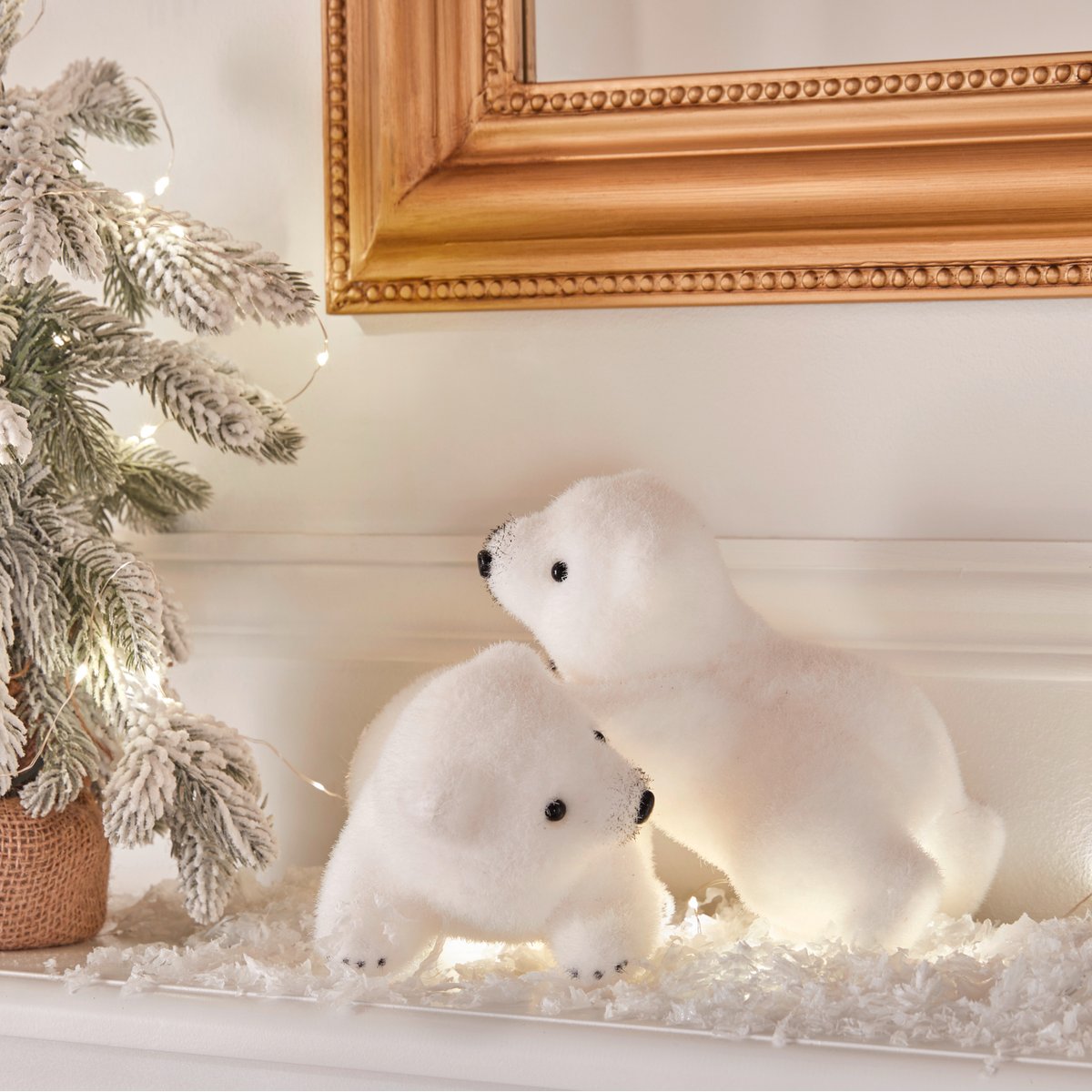 Polyfoam oursons qui jouent 16cm blanc, FEERIC LIGHTS & CHRISTMAS