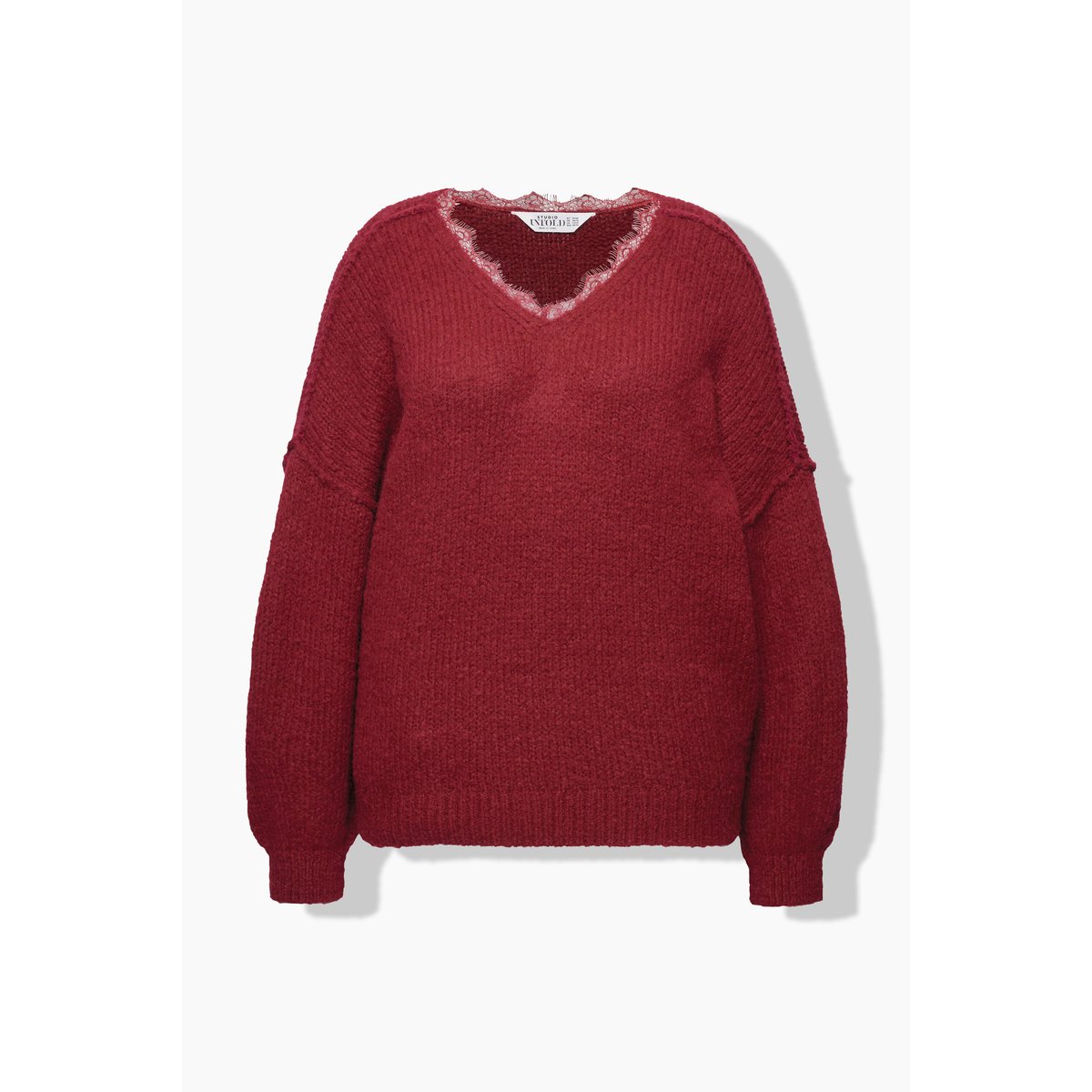 Pull oversize, encolure en V avec dentelles rouge foncé, STUDIO UNTOLD