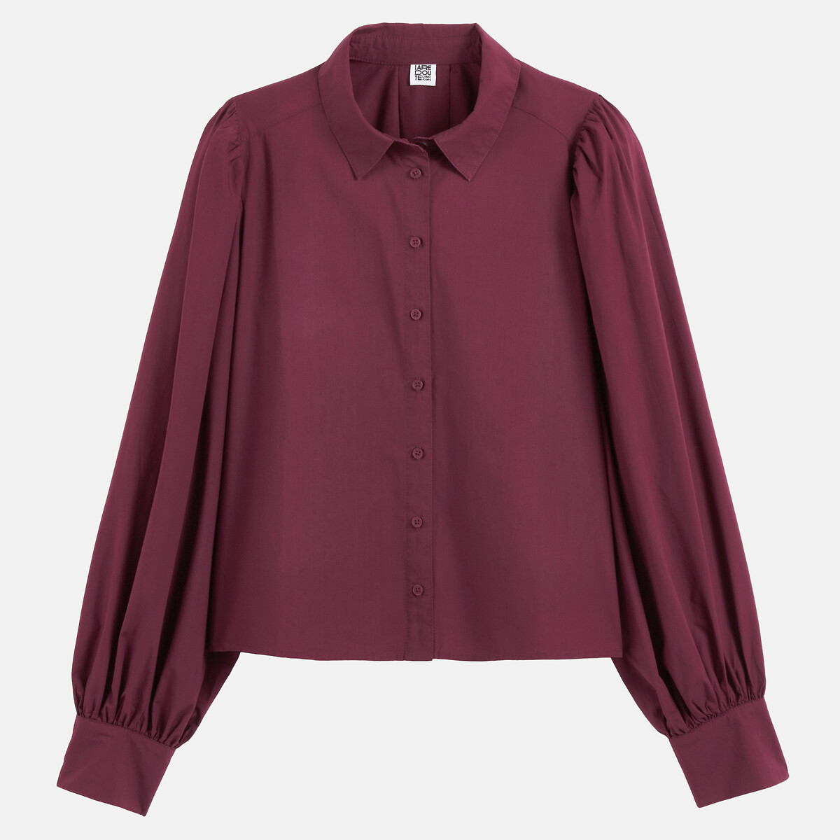 Chemise ample à manches bouffantes en coton rouge bordeaux, LA REDOUTE COLLECTIONS