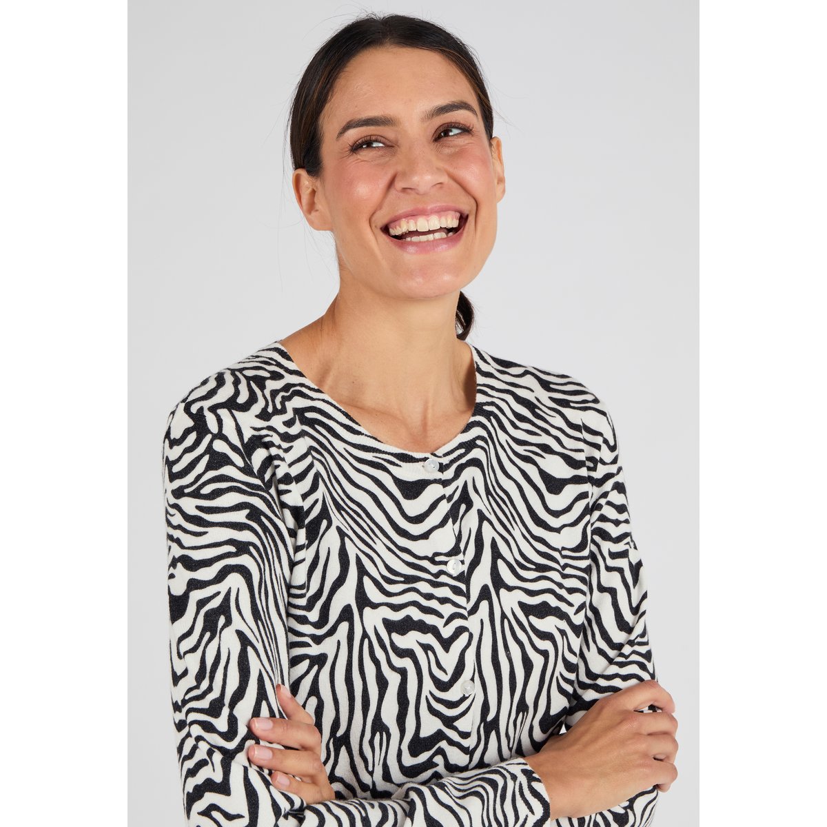 Cardigan maille fine noir animalier, DAMART