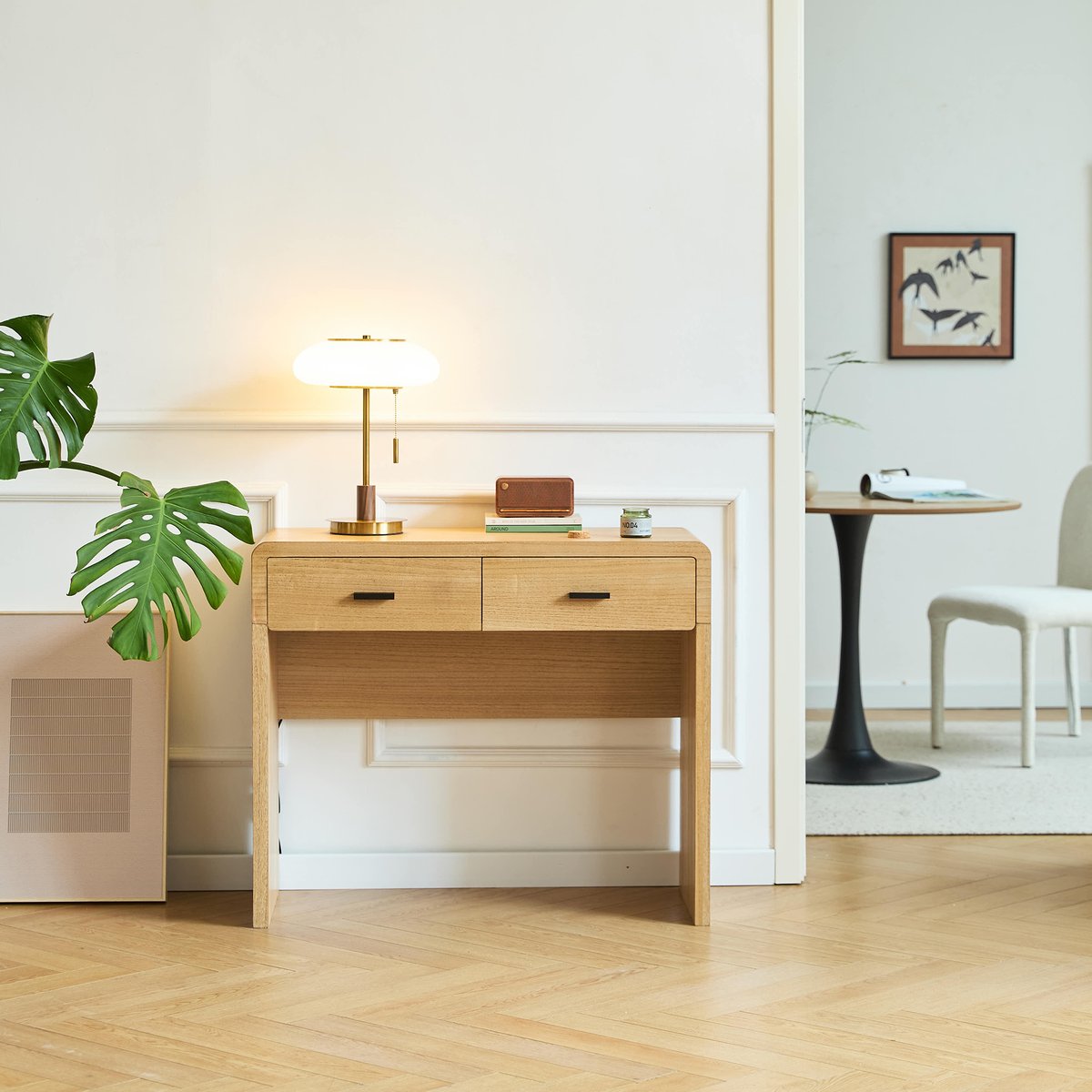 Console 2 tiroirs, bois, SKIVE bois naturel, NORDLYS