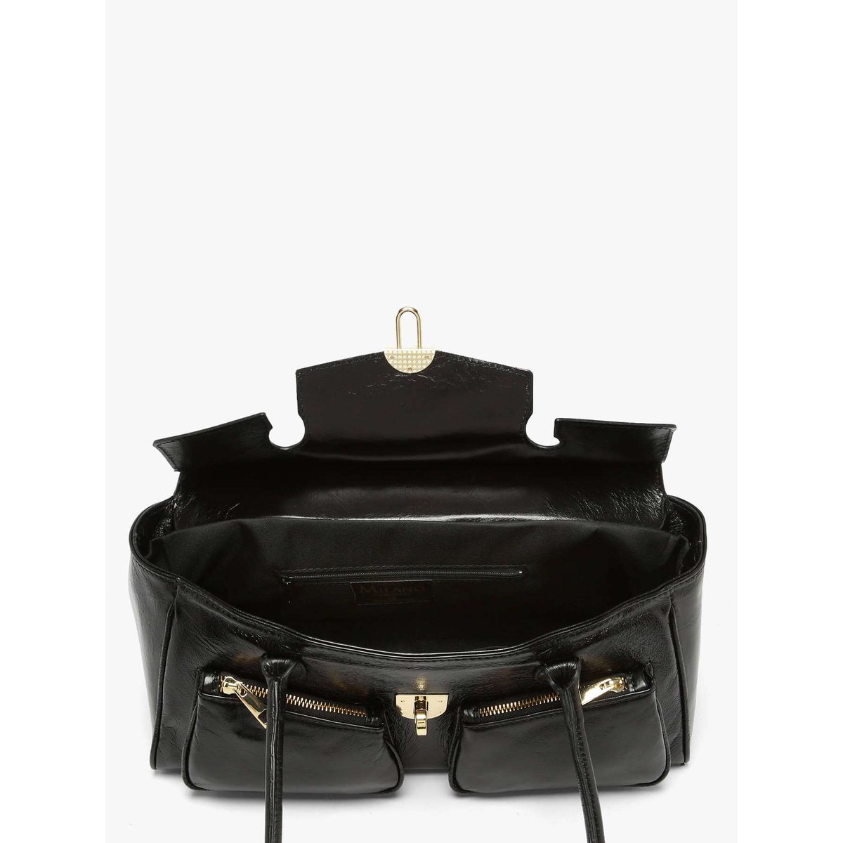 Baguette Shiny sauvage cuir nero, MILANO