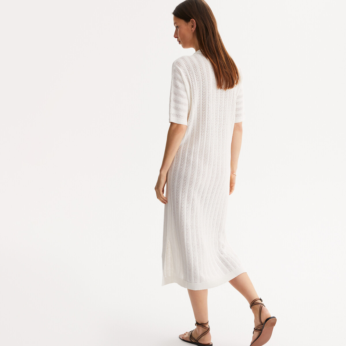 Maxi Shift Dress in Pointelle Knit ivory, ANNE WEYBURN