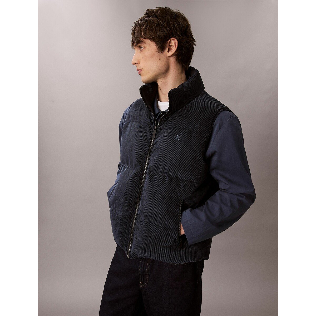 Piumino senza maniche collo alto blu marino, CALVIN KLEIN