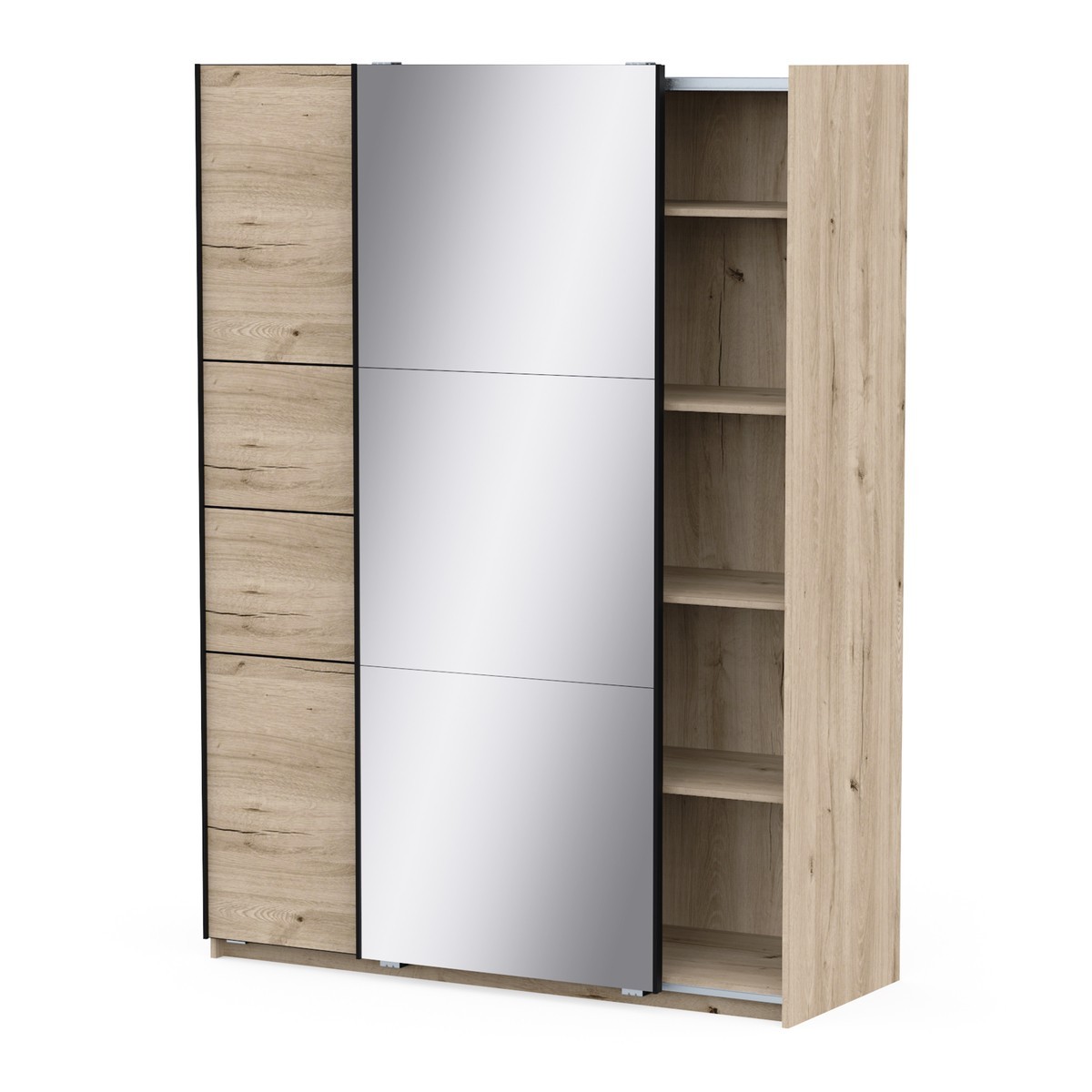 Armoire 2 portes coulissantes miroir LINE chêne, CALICOSY