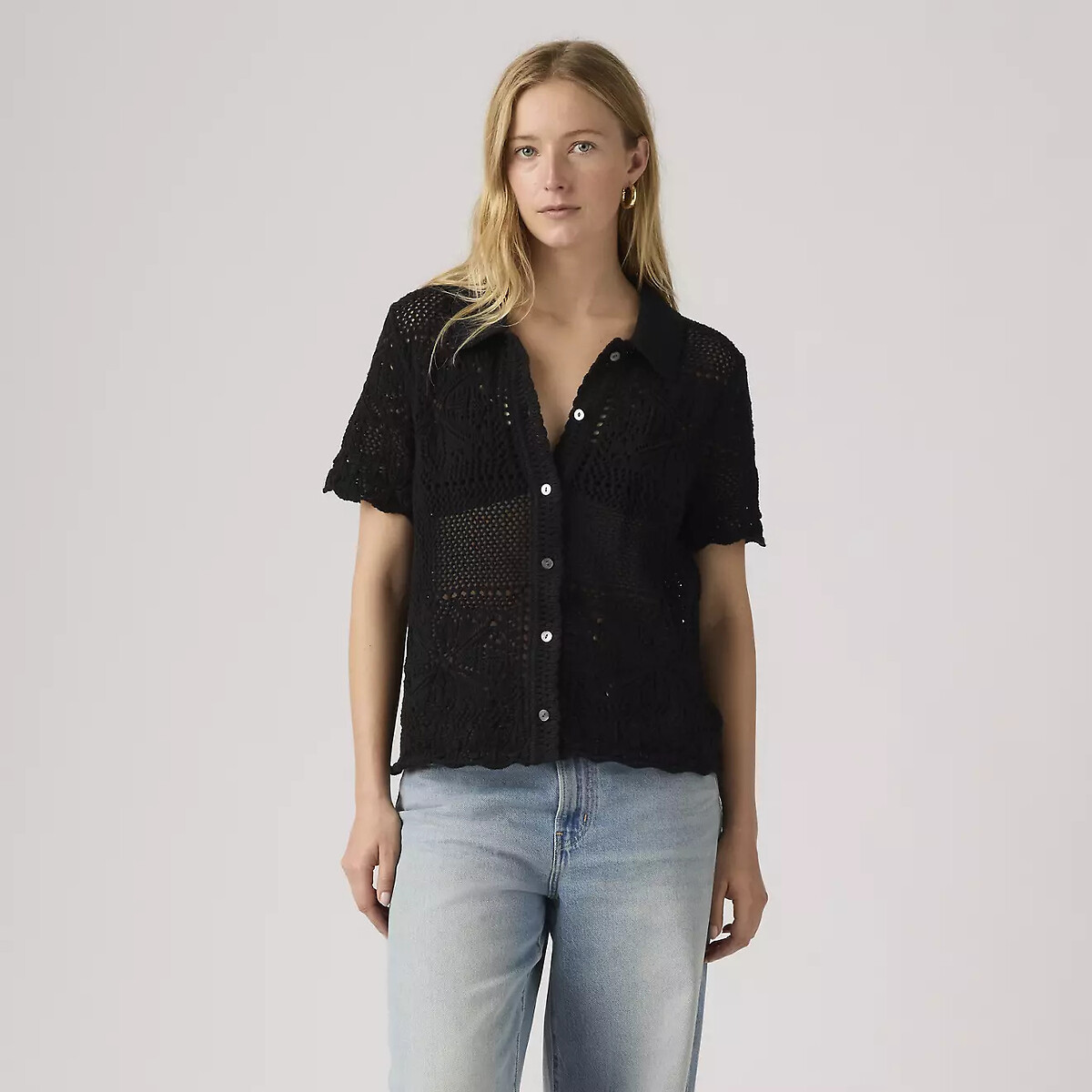 Blouse manches courtes en crochet anthracite, LEVI'S