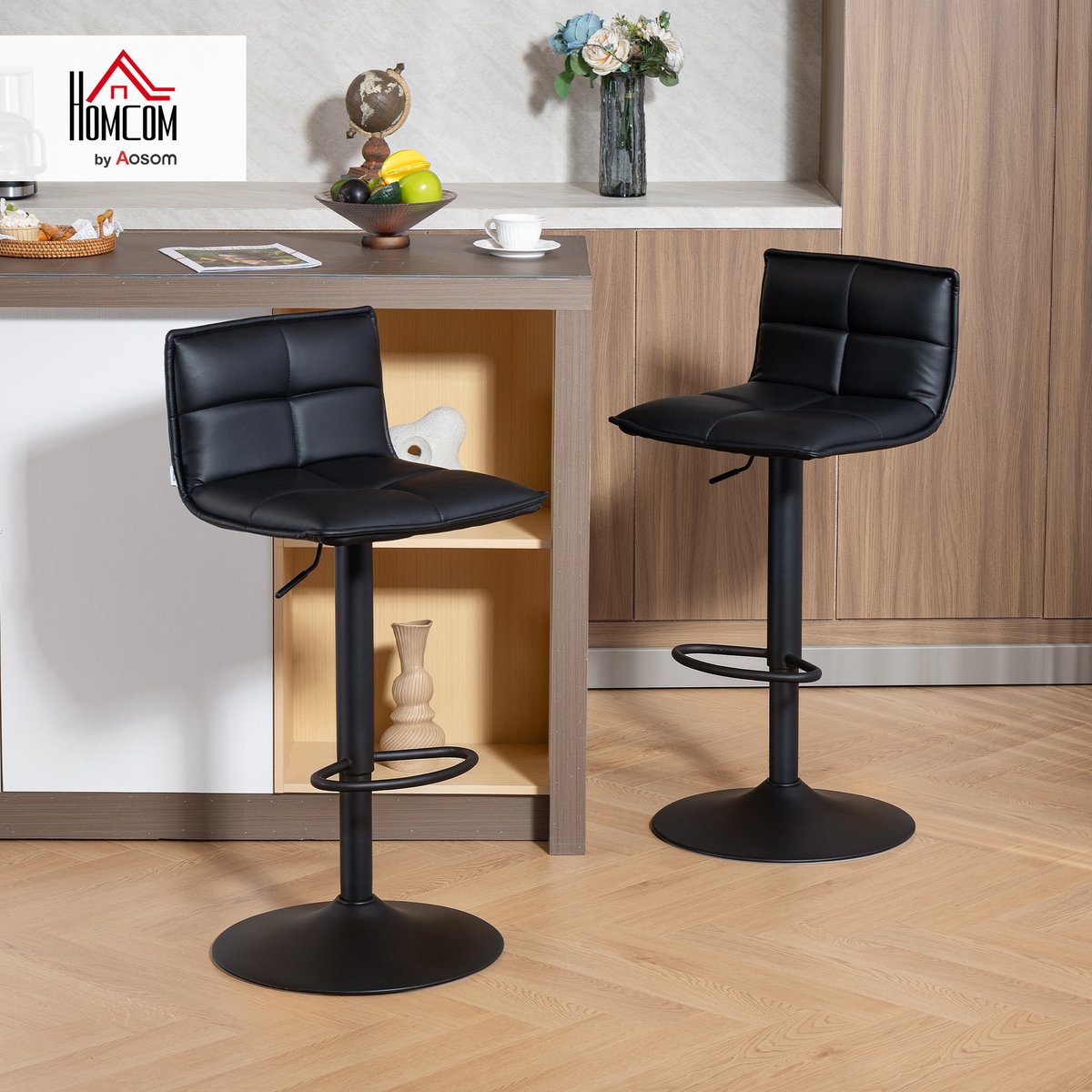 Tabouret de bar PU Noir noir, HOMCOM