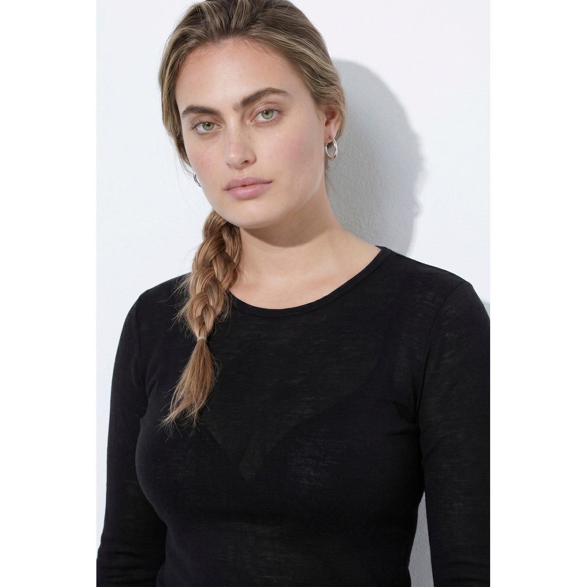 T-shirt en maille fine, coupe Slim Fit noir, ULLA POPKEN