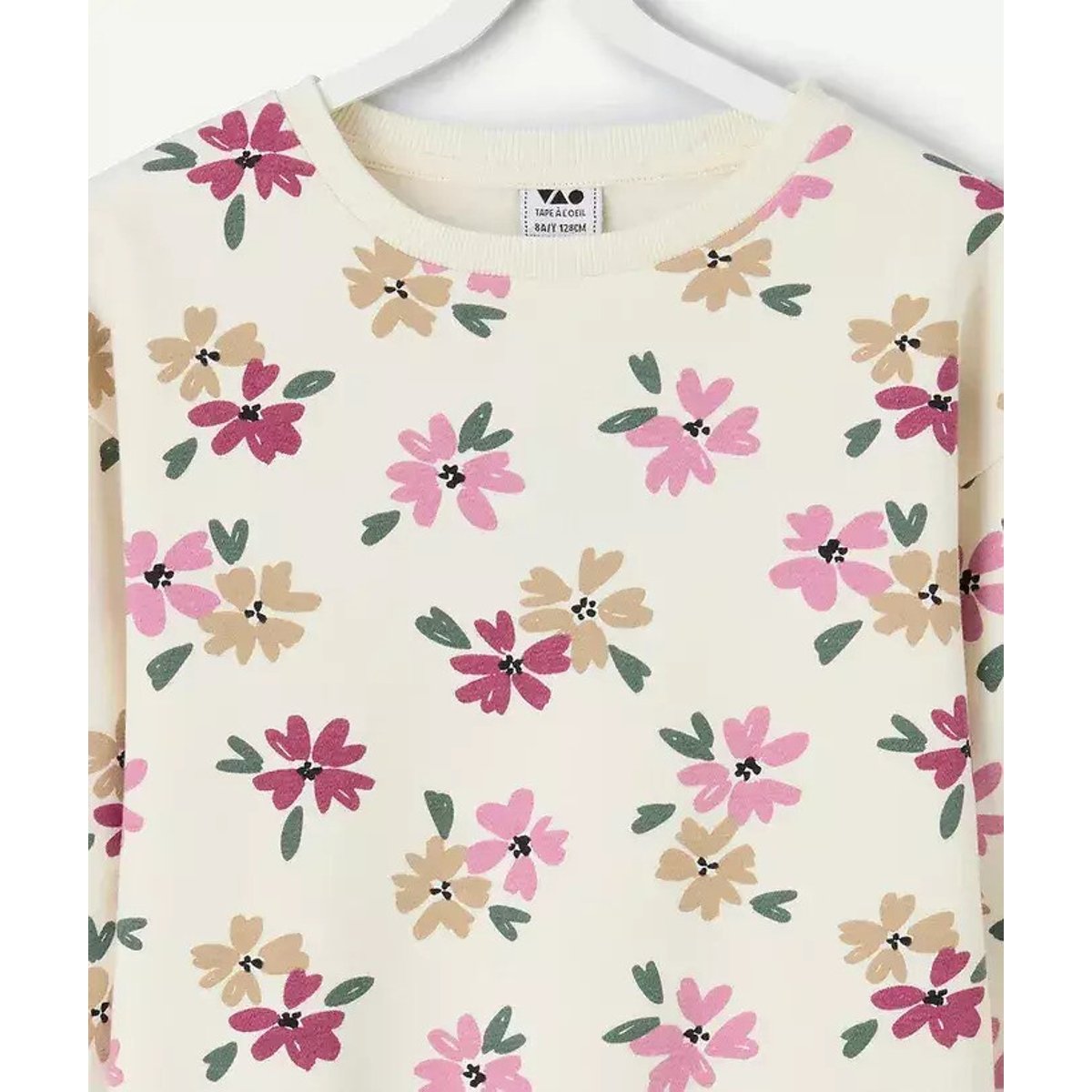 Sweat col rond imprimé fleuri, en molleton imprimé fleuri rose, TAPE A L'OEIL