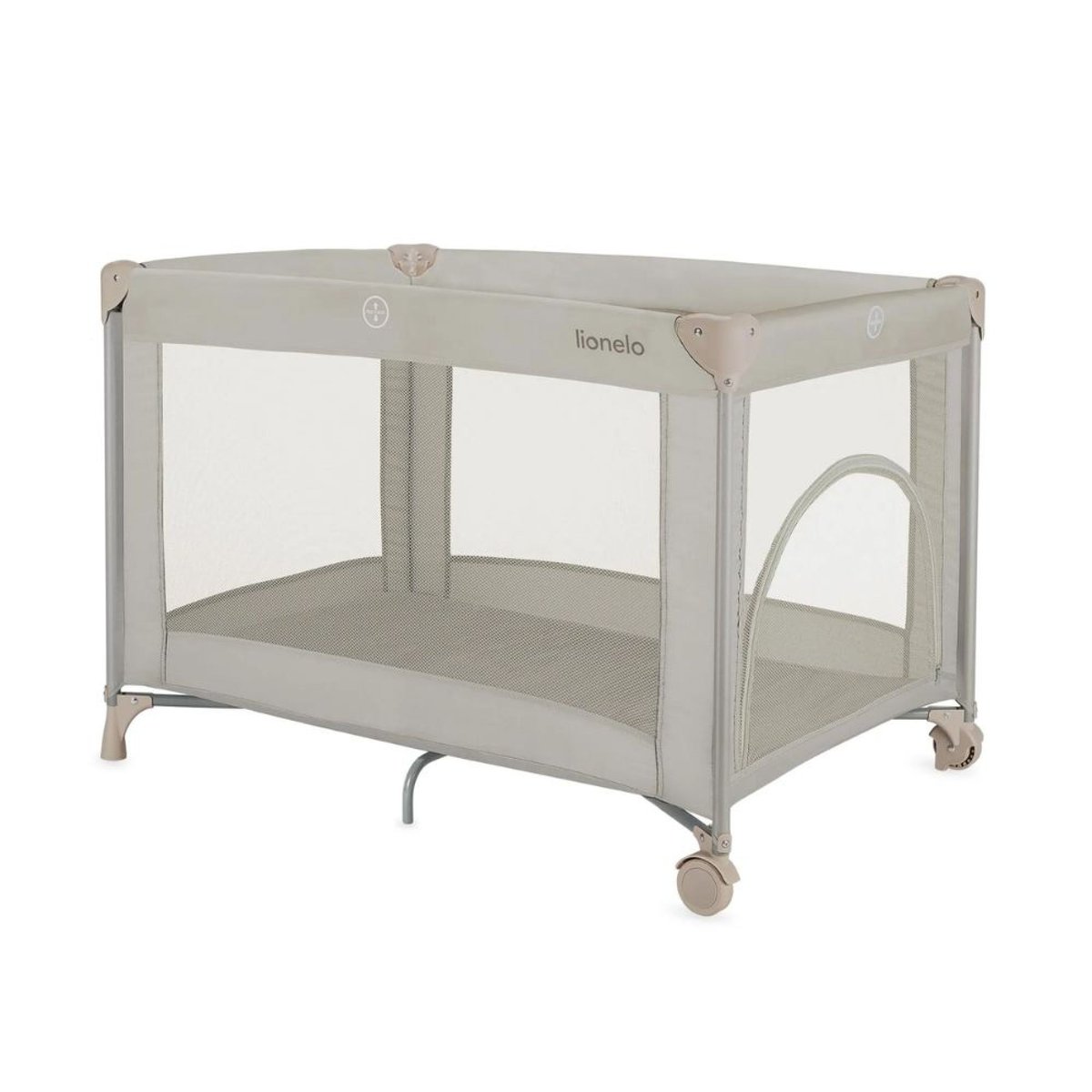 Lit parapluie bébé Amelie compact avec matelas Grey Concrete beige sand, LIONELO