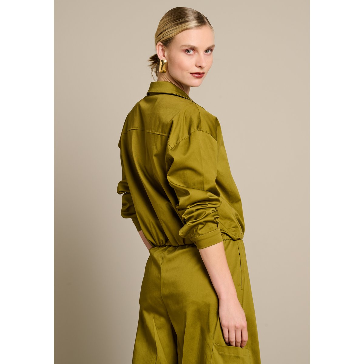 Chemise popeline satinée vert, LOLALIZA