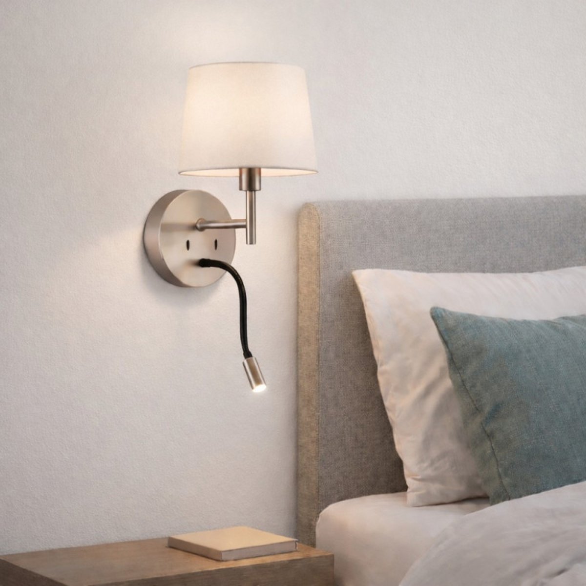 Applique murale nickel mat Liseuse Abat-jour blanc Mathy nickel mat, MILLUMINE