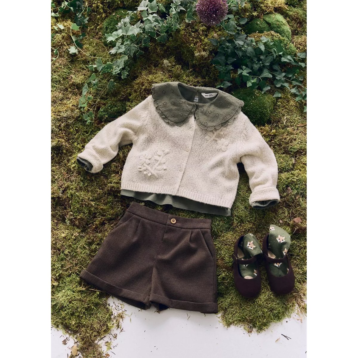 Short à carreaux avec pinces marron, MANGO BABY