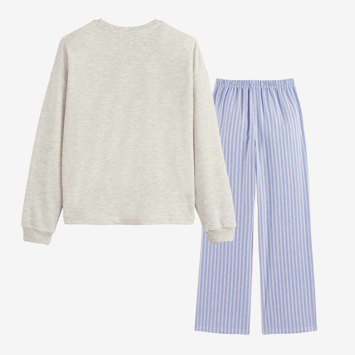 Teddy Bear Print and Striped Pyjamas with A Fleece Top and Poplin Bottoms grey/blue, LA REDOUTE COLLECTIONS