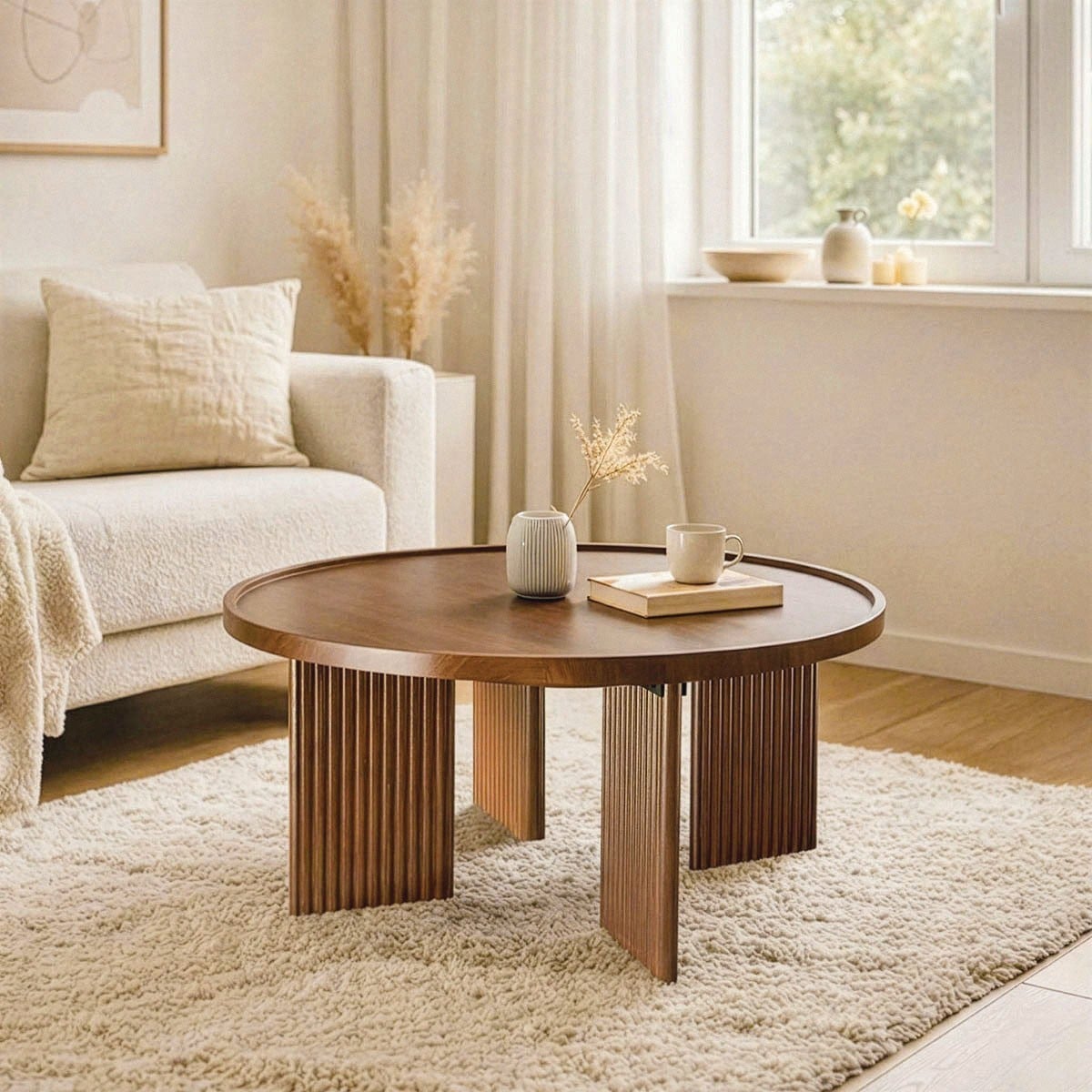 Table basse ronde decor noyer NAIA bois foncé, CALICOSY