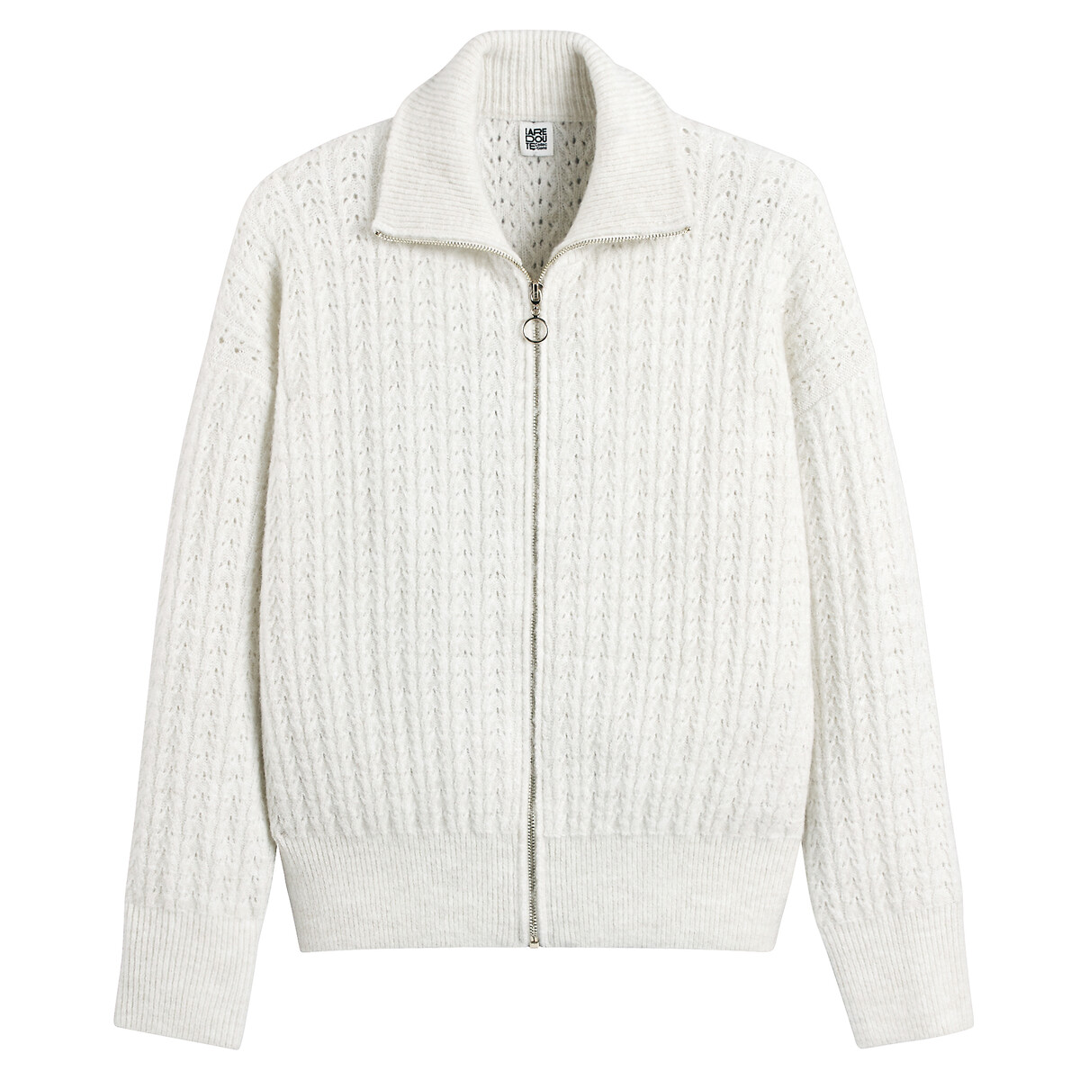 Short Chunky Knit Cardigan with V-Neck ivory, LA REDOUTE COLLECTIONS