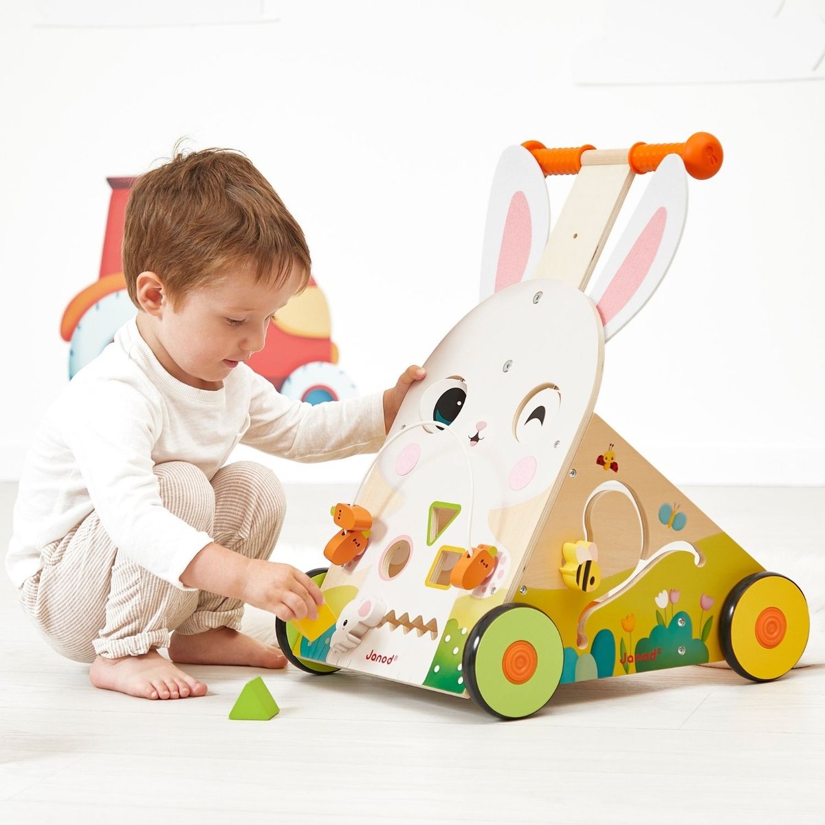 Chariot de marche multi-activités blanc, rose, vert, JANOD