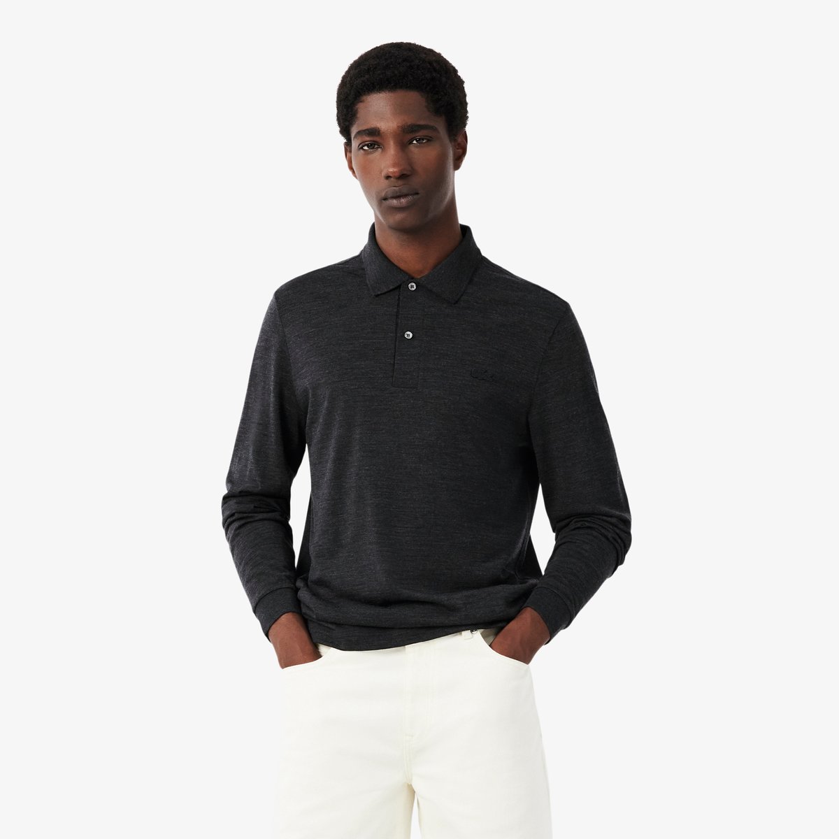 Polo manches longues laine regular fit gris-el6, LACOSTE