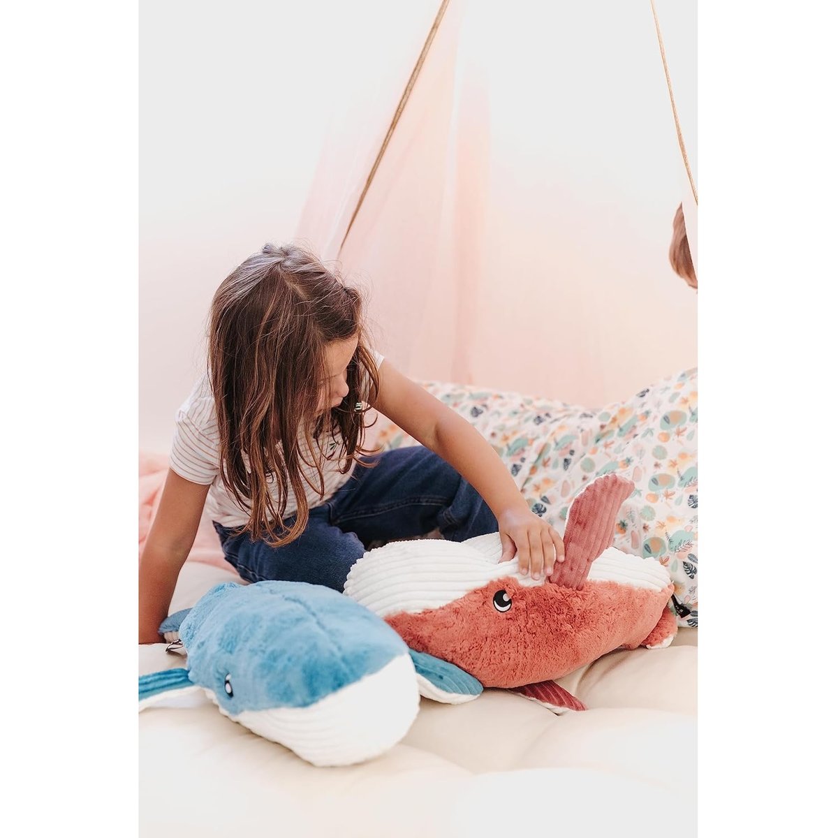 Peluche Gravillou baleine maman et bébé bleu, blanc, LES DEGLINGOS