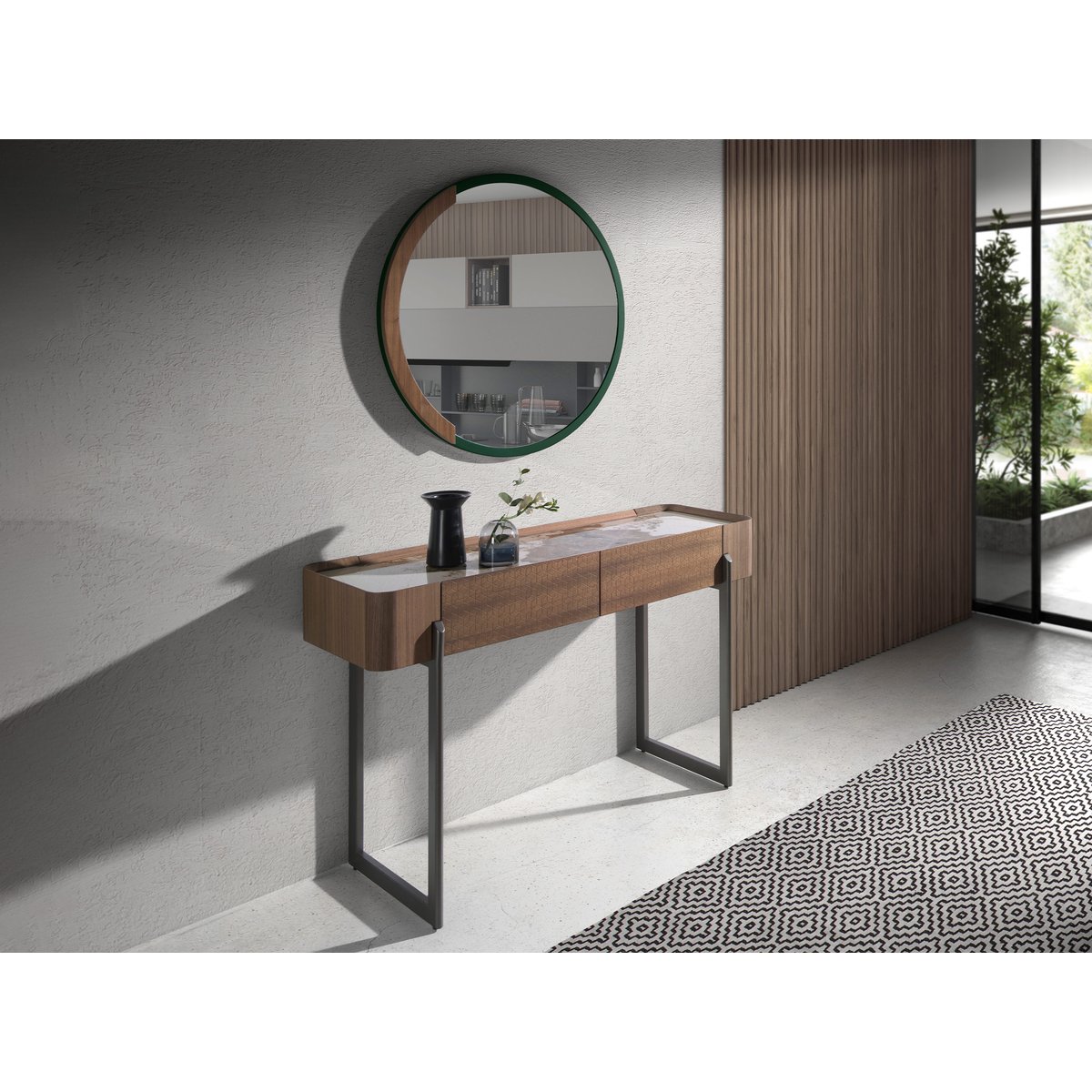 Miroir mural rond bois noyer | noir, ANGEL CERDA