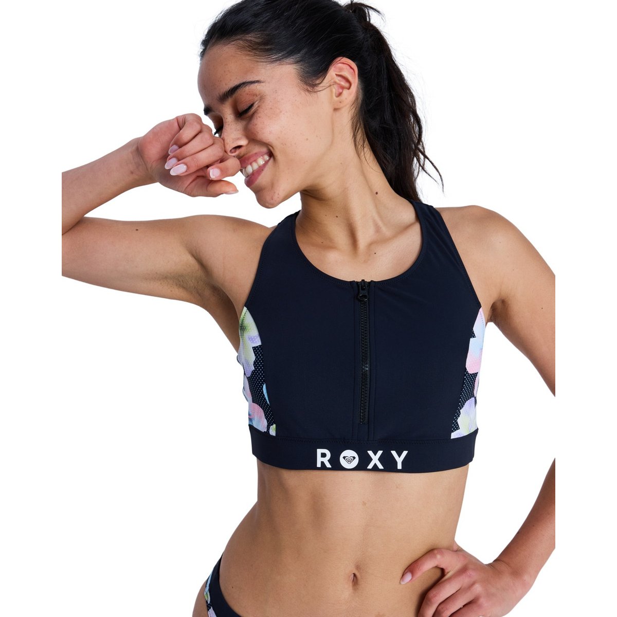 Haut de maillot de bain bikini crop-top. noir anthracite im fleur real, ROXY