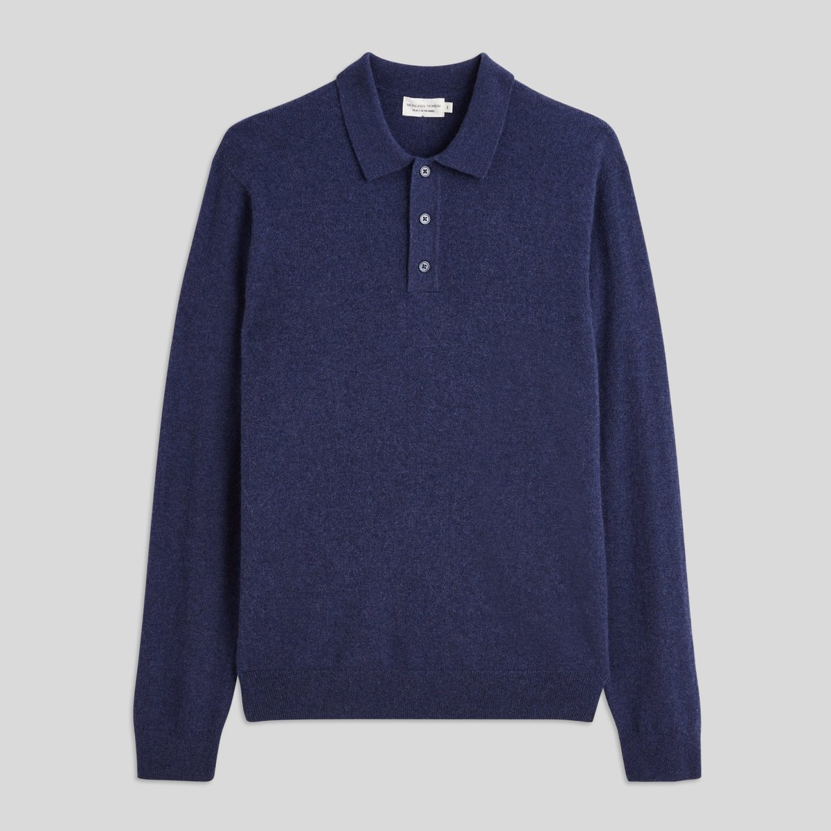Pull col polo en cachemire denim melange, MONOPRIX