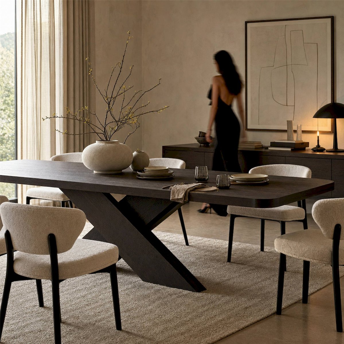 Table à manger contemporaine en chêne noir, RECOLLECTION