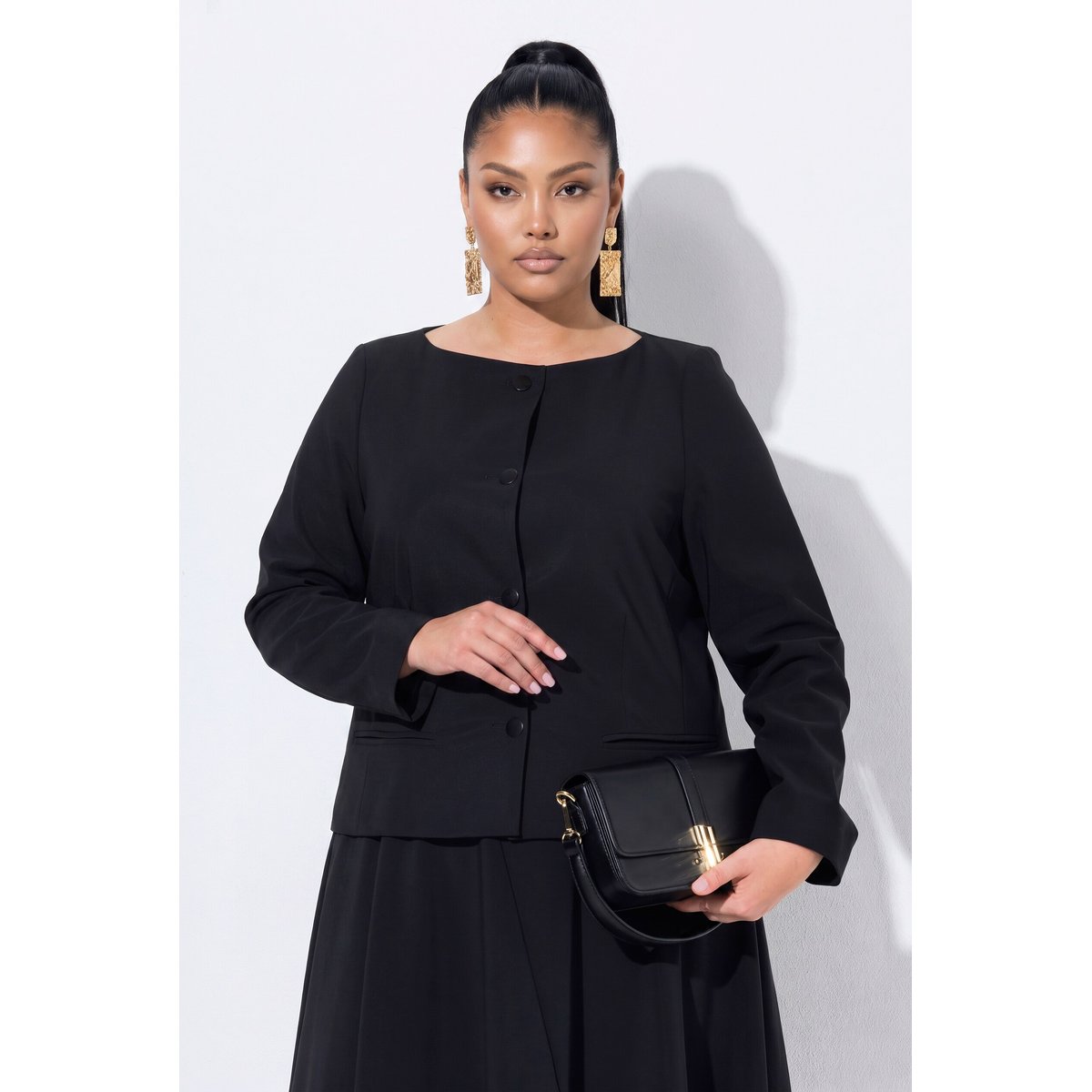 Blazer en techno-stretch au tombé fluide noir, ULLA POPKEN