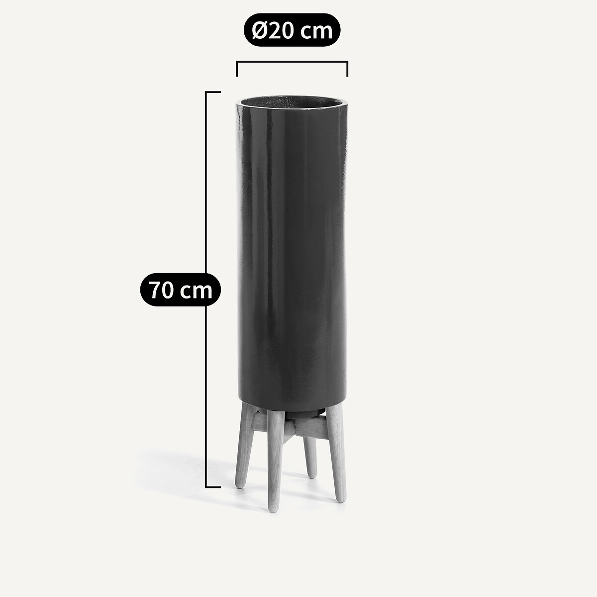 Cache-pot sur pied en hévéa H70cm, Florian bleu paon, AM.PM