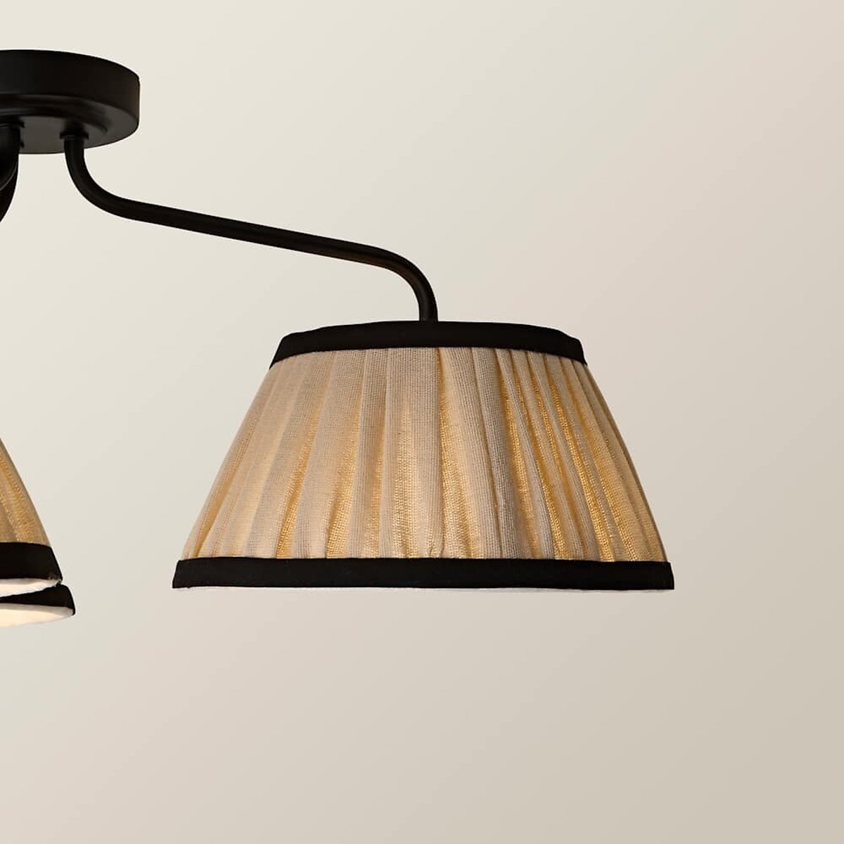 Clarissa 3-Light Ceiling Light with Linen Pleated Shades black, SO'HOME