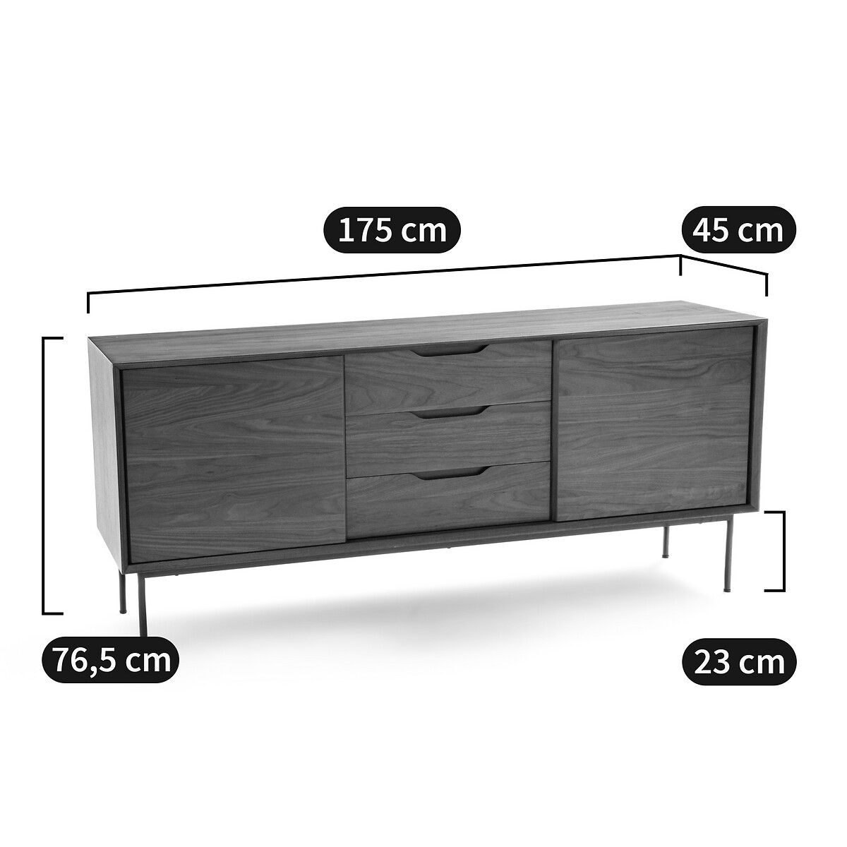 Buffet en plaqué noyer, Noyeto noir/teinté noyer, LA REDOUTE INTERIEURS
