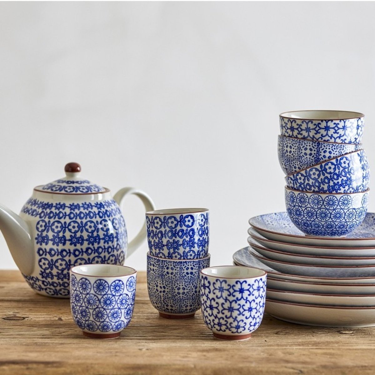 Petit bol motif floral géométrique Karine set de 4 bleu, BLOOMINGVILLE