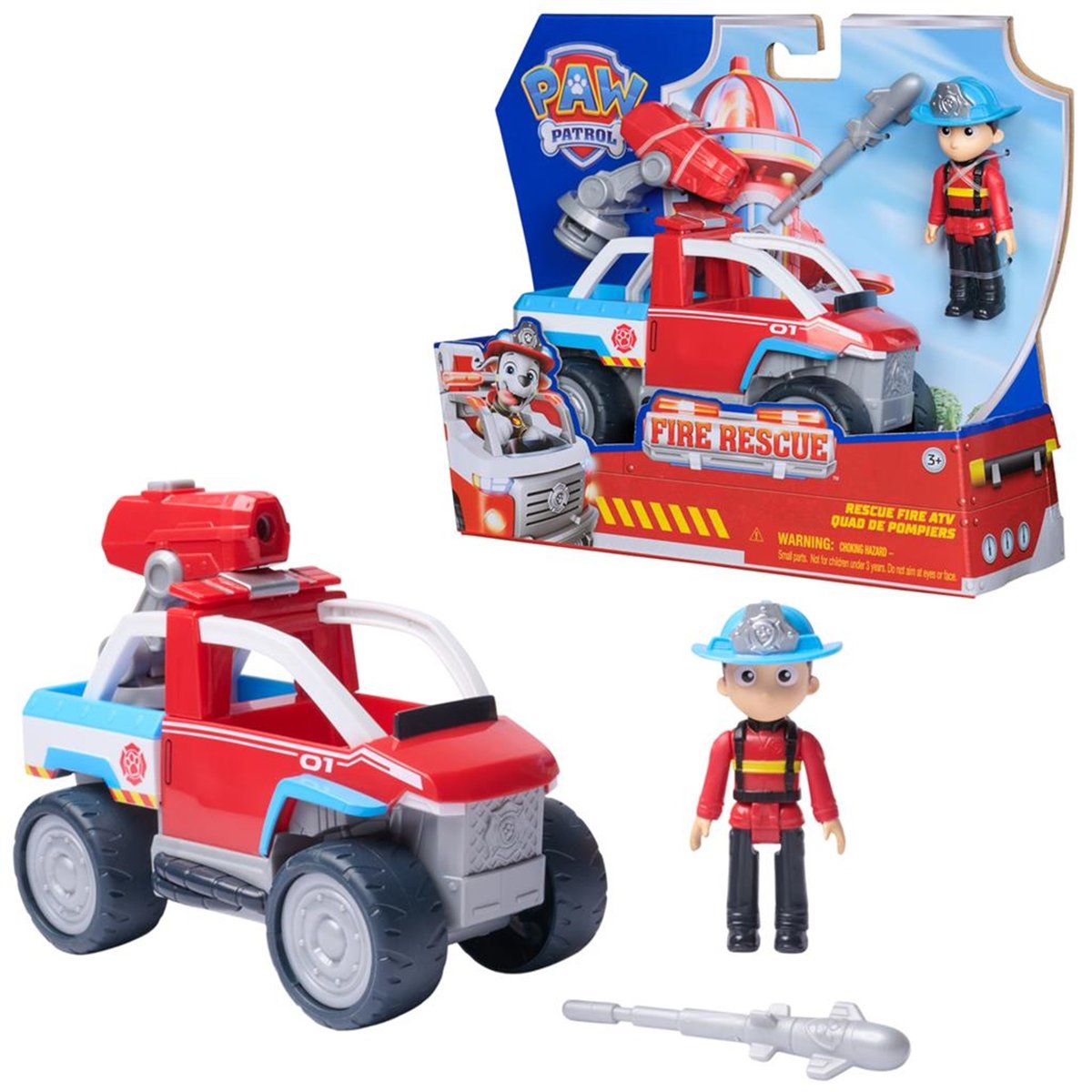 PAW Patrol - Fire Rescue - Ryder avec véhicule de secours rouge, SPIN MASTER
