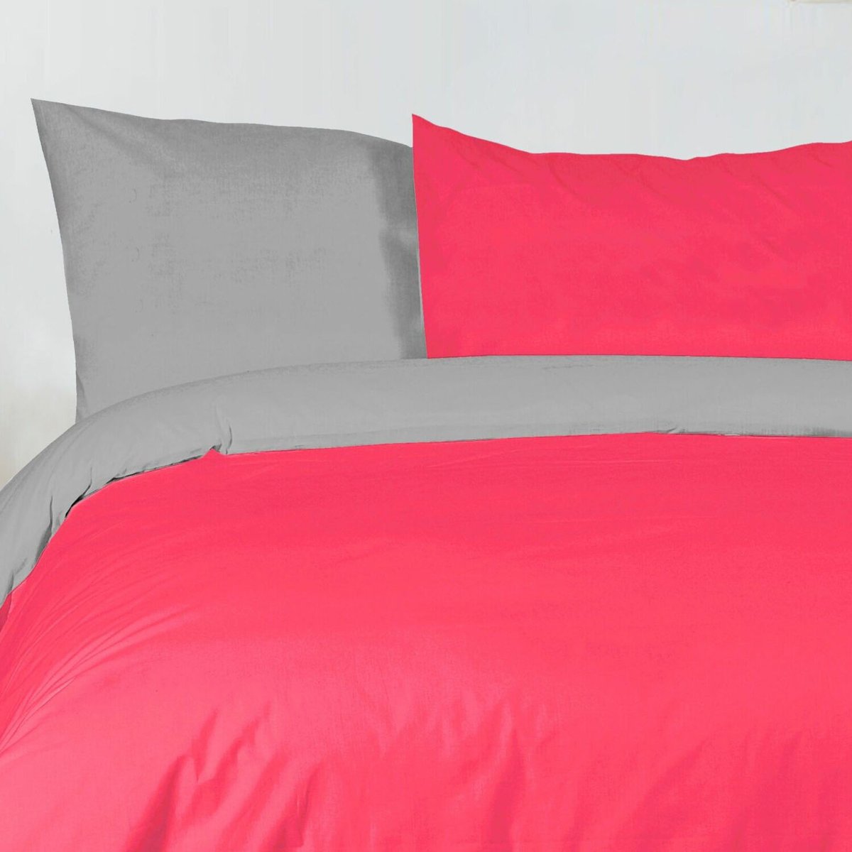 Parure housse de couette en coton unie, MENO gris, C DESIGN HOME TEXTILE