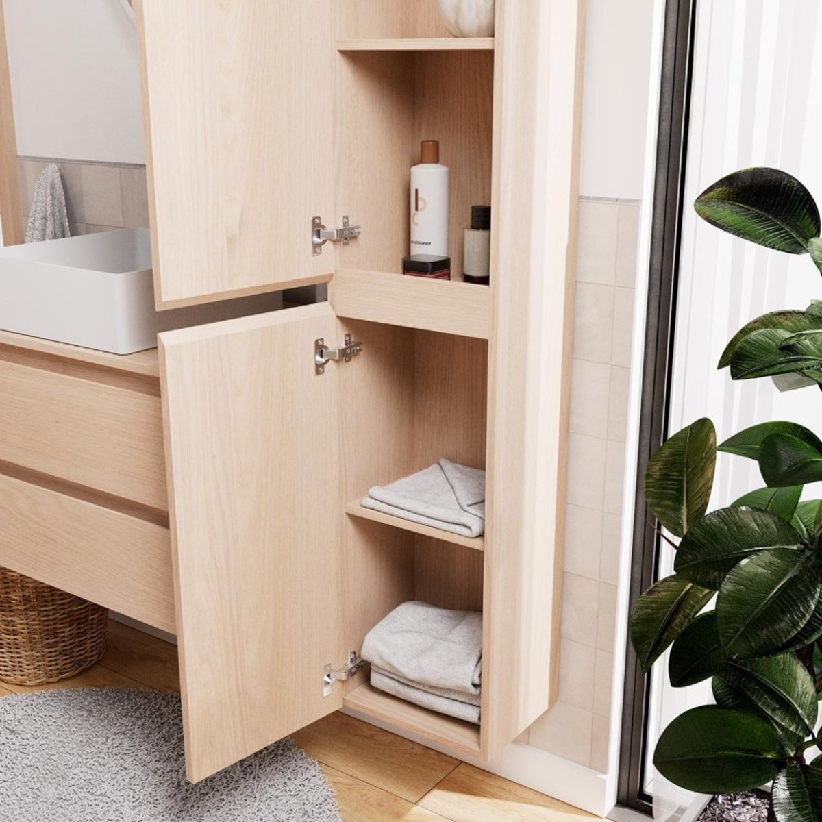 Ensemble meuble simple vasque 60 cm + vasque + robinet + miroir + colonne SORRENTO chêne, MOB IN