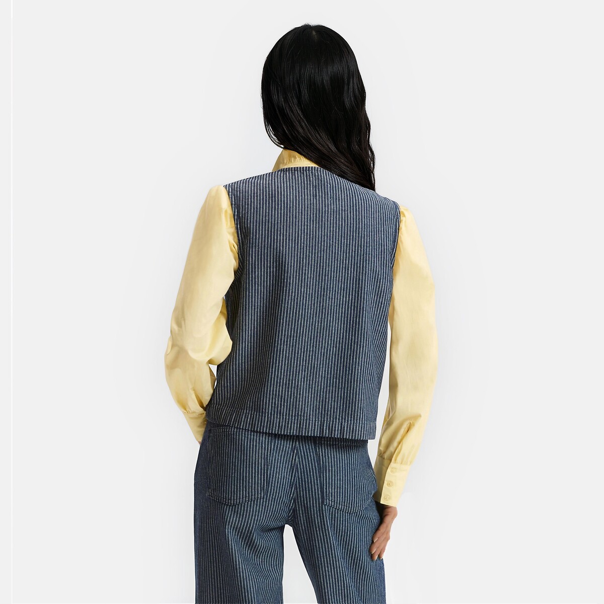 Veste sans manches, coupe droite, denim à rayures rayé bleu marine/blanc, LA REDOUTE COLLECTIONS