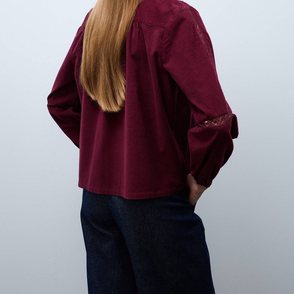 Blouse velours à détails en coton BIO GOTS porto, MONOPRIX