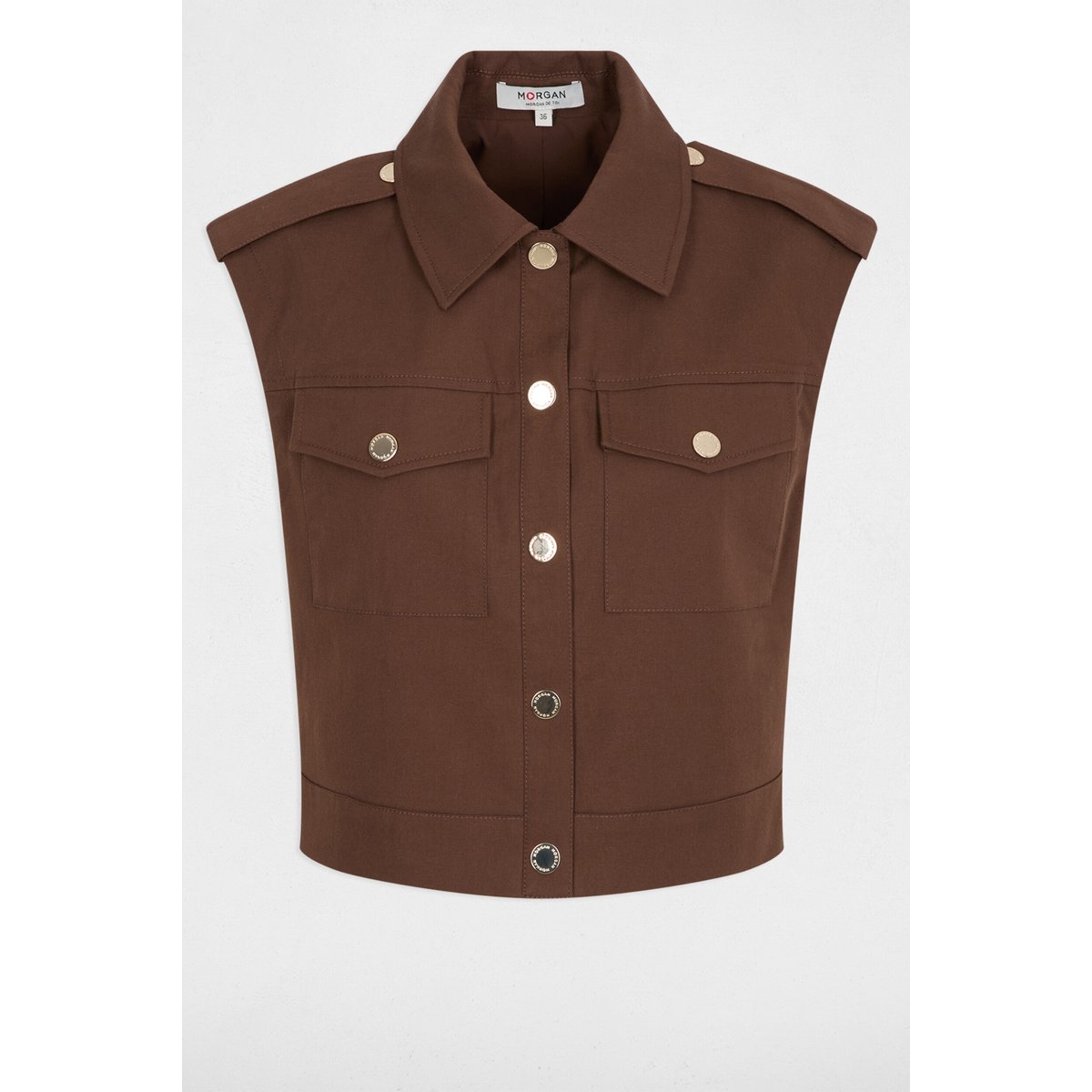 Veste courte sans manches marron foncé, MORGAN