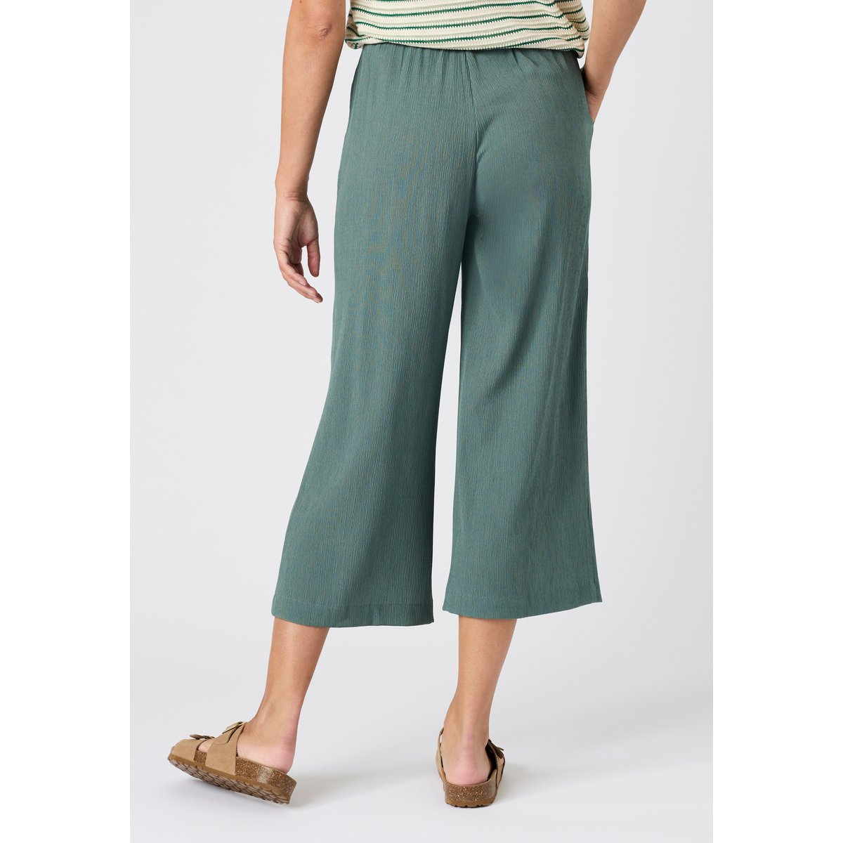 Pantacourt crépon enfilable vert eucalyptus, DAMART
