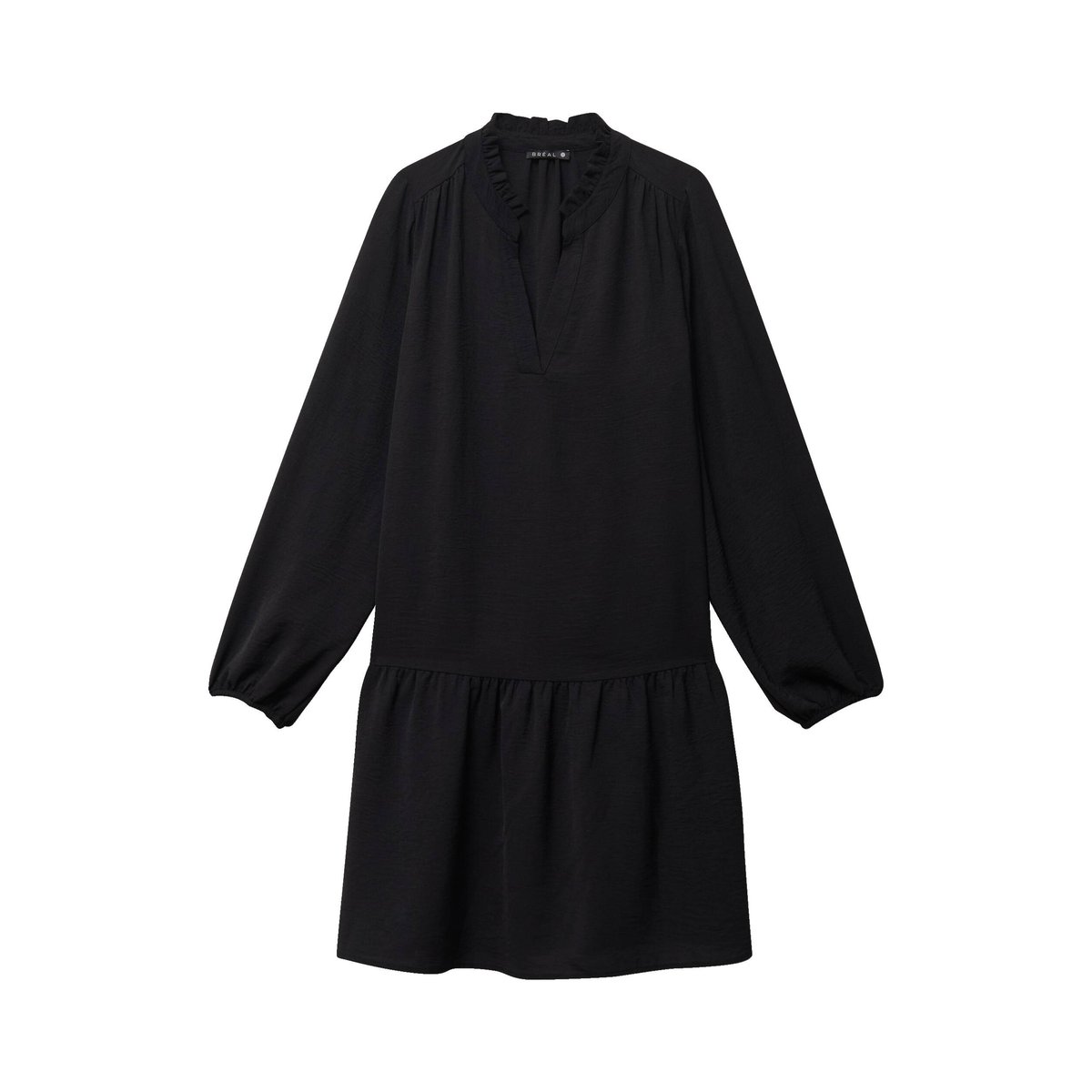 Robe courte évasée col v manches longues noir, BREAL