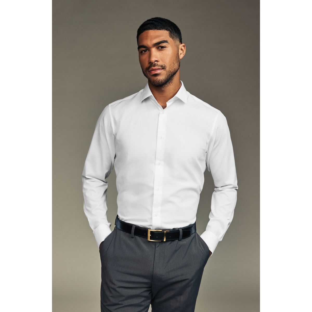 Chemise texturée slim à poignet, lot de 3 blanc/bleu, NEXT